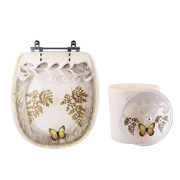 Tampa De Vaso Aspen E Lixeira Decoradas Bege Claro