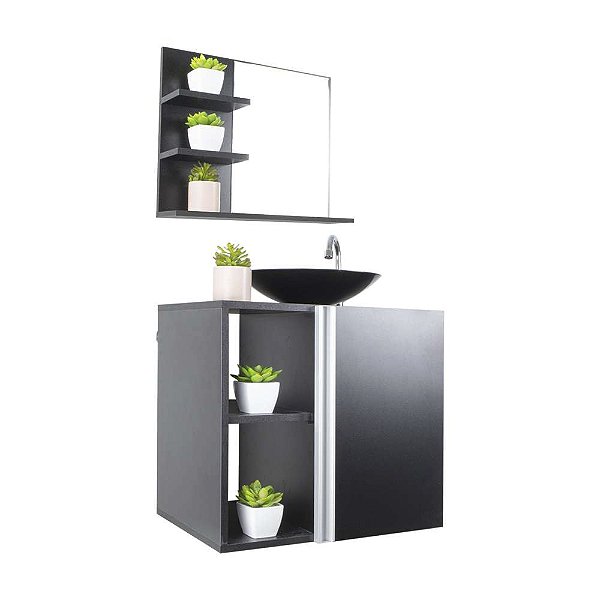 Gabinete Armário para banheiro Preto e Cuba + Espelho Harpia