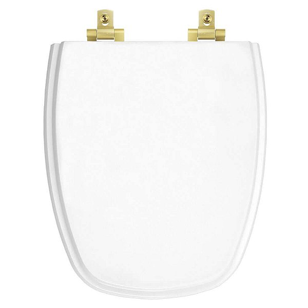 Tampa de Vaso MDF Com Amortecedor Monte Carlo Branco para bacia Deca com Ferragem Dourada