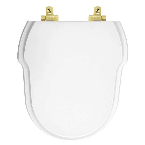 Tampa de Vaso MDF Com Amortecedor Hampton Branco para bacia Incepa com Ferragem Dourada