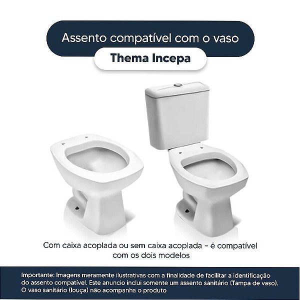 Tampa de Vaso MDF Com Amortecedor Thema Branco para bacia Incepa com Ferragem Dourada