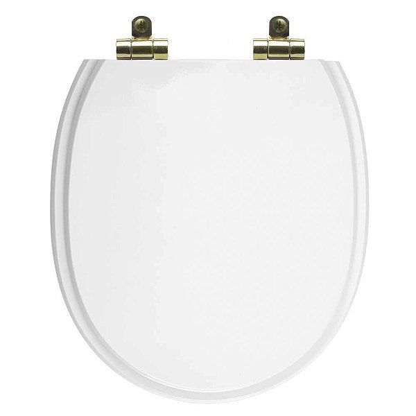 Tampa de Vaso Poliéster Com Amortecedor Village Branco para bacia Deca com Ferragem Dourada