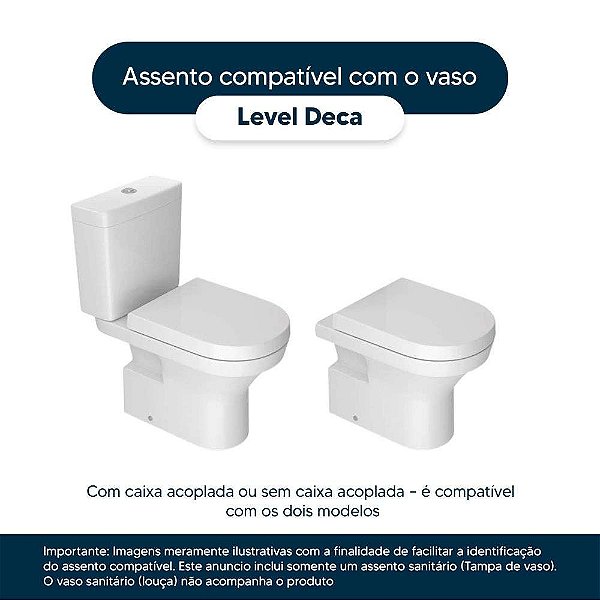 Tampa de Vaso Laqueado Com Amortecedor Level Branco para Bacia Deca com Ferragem Dourada