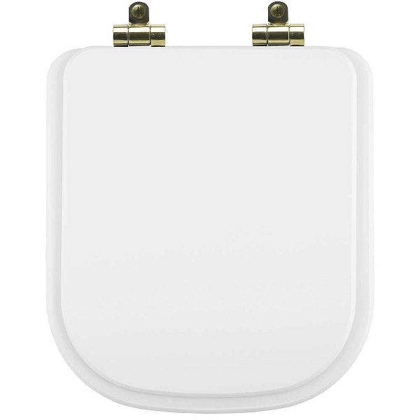 Tampa de Vaso Poliéster Com Amortecedor Quadra Branco para Bacia Deca com Ferragem Dourada
