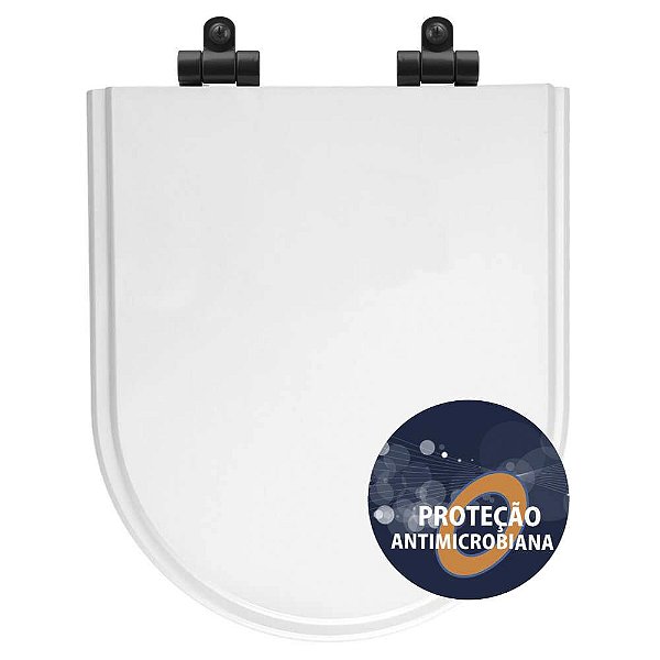 Tampa de Vaso Poliéster Antibactéria Com Amortecedor Nuova Branco para Bacia Deca com Ferragem Preta