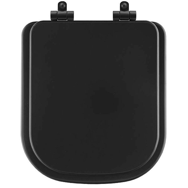 Tampa de Vaso Poliéster Com Amortecedor Quadra Preto Fosco para Bacia Deca com Ferragem Preta