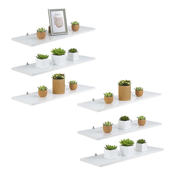 Kit 6 Prateleira Branca MDF 60 x 10cm Suporte Cantoneira