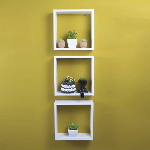 Conjunto 3 Nichos Decorativos 30x30 Branco para Sala Quarto