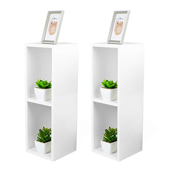 Conjunto Mesa De Cabeceira Pequena 20x20x60cm Diamante Branco Quarto Sala