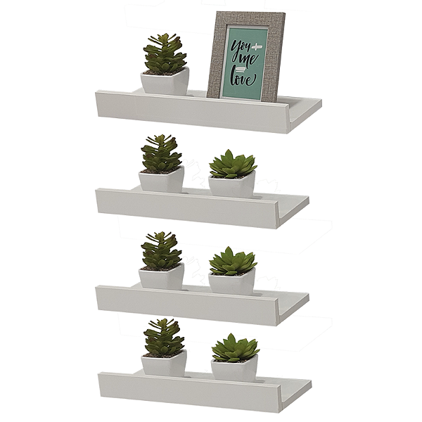 Kit 4 Prateleiras Porta Quadros 40 x 10cm Branca Suporte Invisível