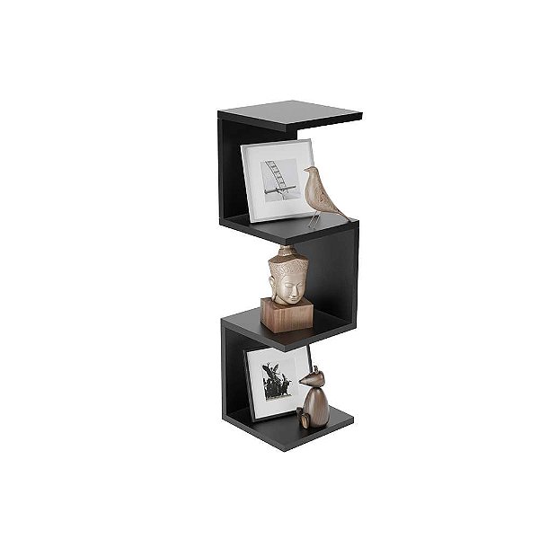Prateleira de Canto Lyra 3 Nichos Decorativos Preto para Sala Quarto Livros