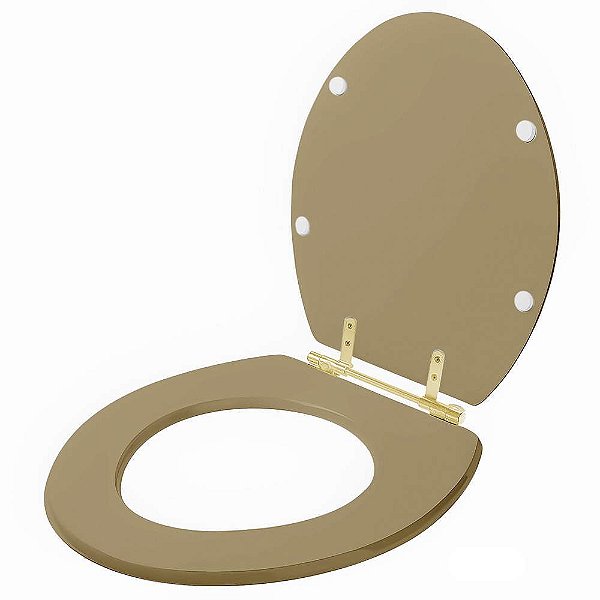 Assento Sanitário Convencional Oval Bege Castor para vaso Deca com Ferragem Dourada