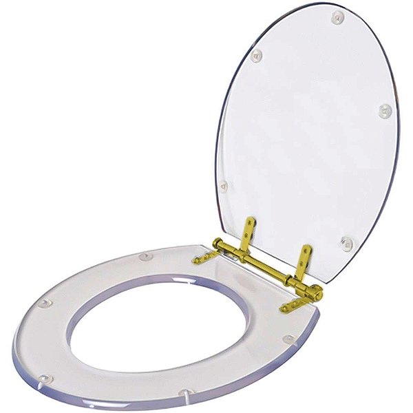 Assento Sanitario Poliéster Convencional Universal Oval Transparente com Ferragem Dourada