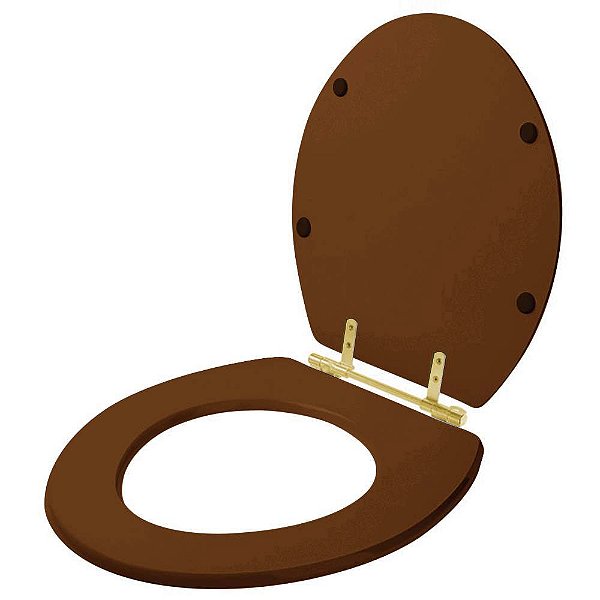 Assento Sanitario Poliéster Convencional Universal Oval Caramelo com Ferragem Dourada