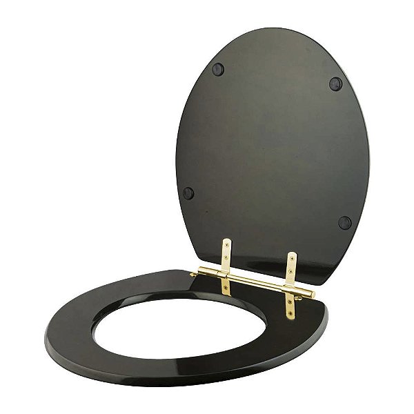 Assento Sanitário Convencional Oval Universal Marrom Degradê com Ferragem Dourada