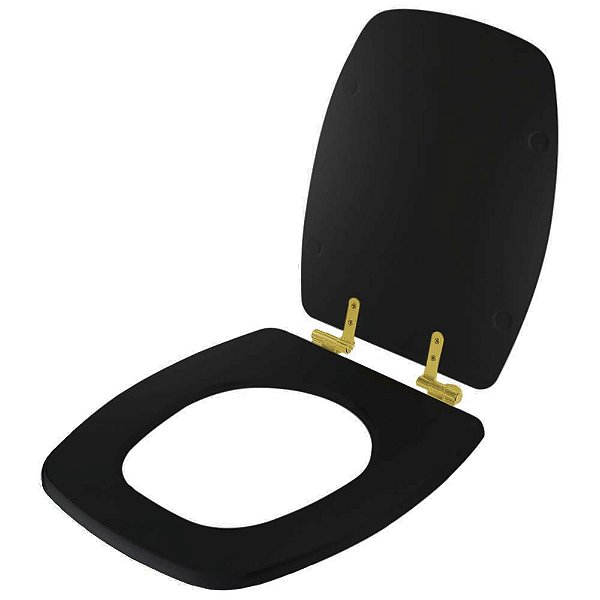 Assento Sanitário com Amortecedor Stylus Preto para vaso Celite com Ferragem Dourada