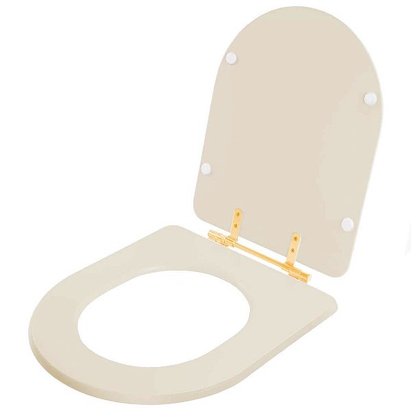 Assento Sanitário Carrara Amendoa para vaso Deca com Ferragem Dourada
