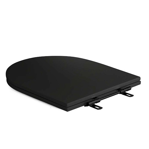 Assento Sanitário Poliéster Luxo Carrara Preto Fosco para vaso Deca com Ferragem Preta