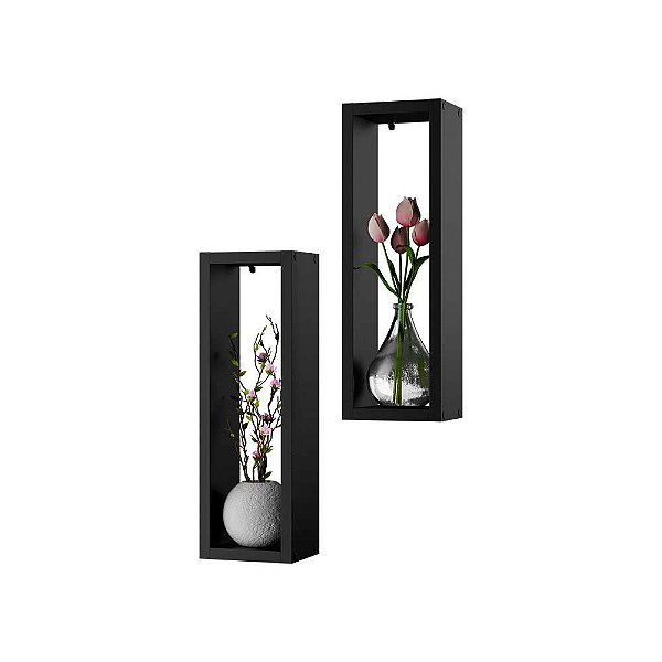 Kit Nicho Decorativo Stella Preto para Sala Hall 40 x 10cm