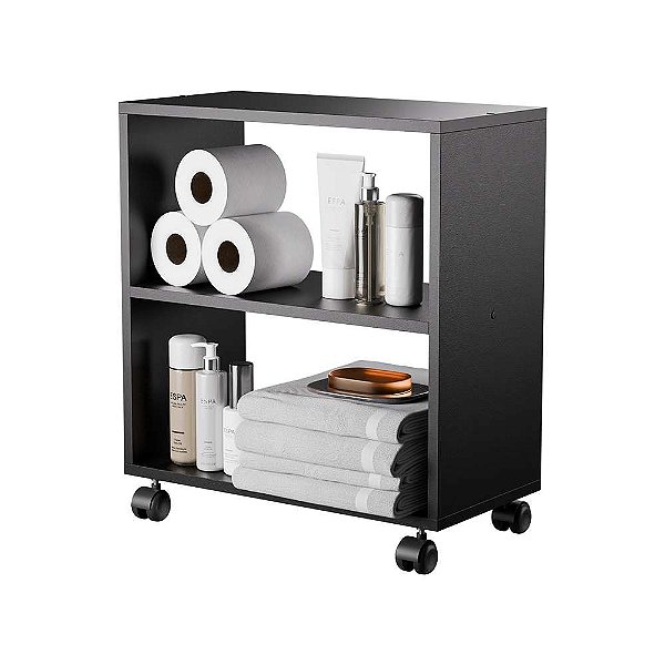 Gabinete Organizador para Banheiro com Rodinhas 50cm Preto