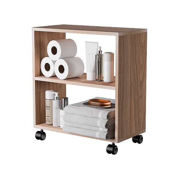Móvel Organizador Multiuso para Banheiro com Rodinhas Freijó
