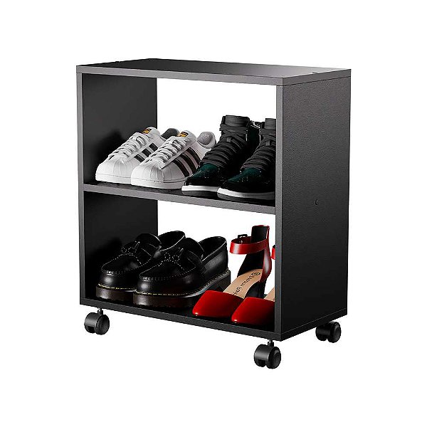 Sapateira Preta para Quarto Sala 50 x 47 x 25cm com rodinha