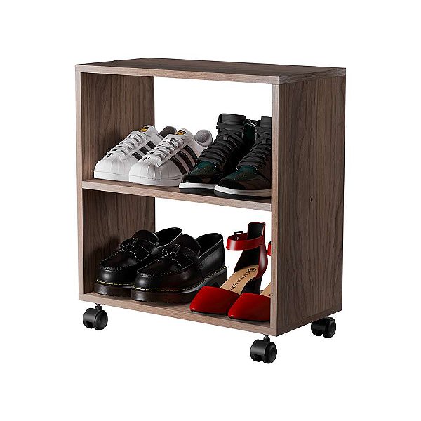 Sapateira Nogal para Quarto Sala 50 x 47 x 25cm com rodízio