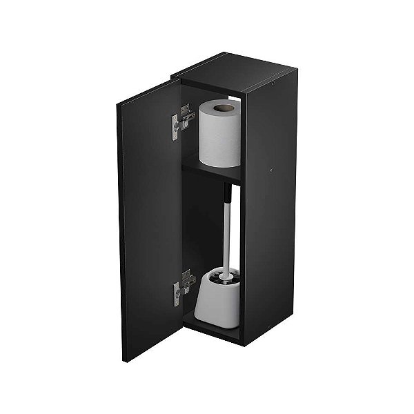 Armário Organizador Multiuso Preto com Porta para Banheiro