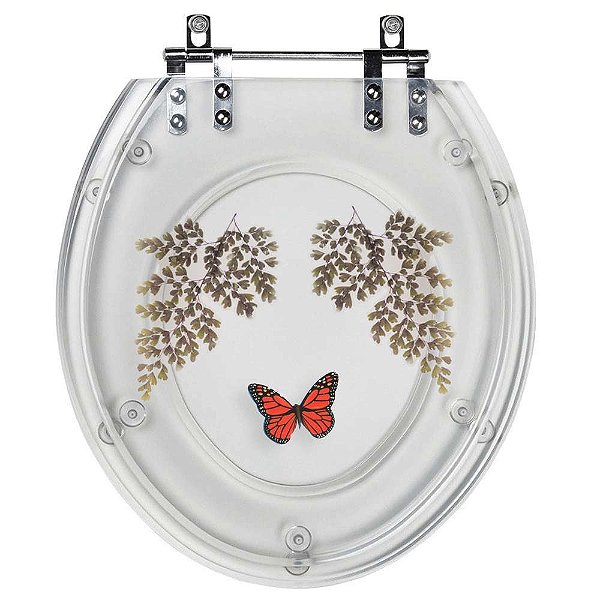 Tampa de Privada Oval Incolor Decorada Avenca Borboleta