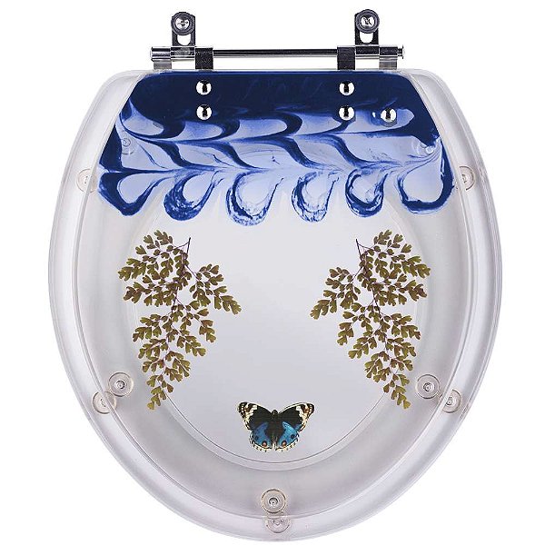 Tampa de Privada Oval Azul Decorado Avenca Borboleta