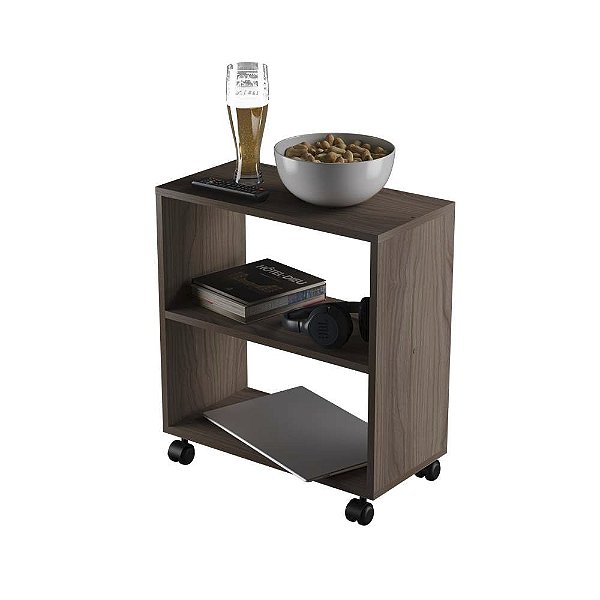 Mesinha Lateral de Apoio Nogal Sala Quarto 50 x 47 x 25cm com rodinhas