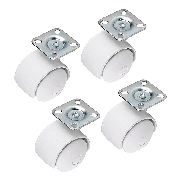 Kit 4 Rodinhas Rodízio Branco para Móveis 40mm com parafusos