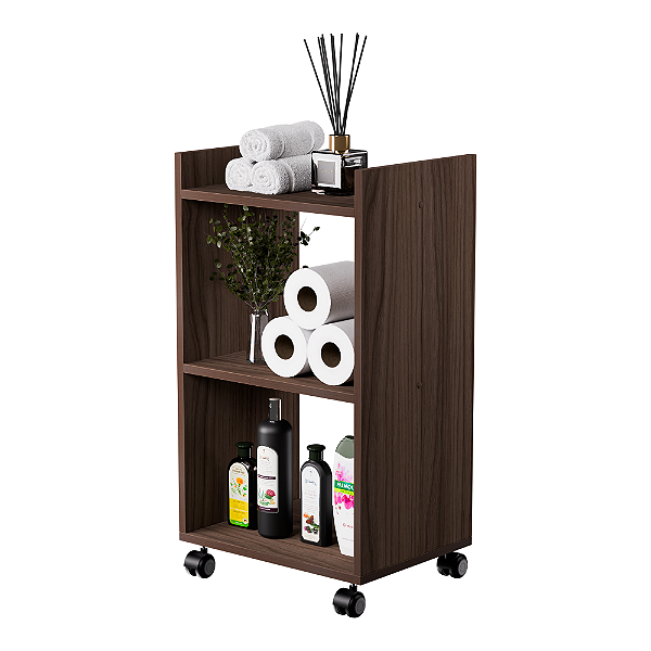 Estante Multiuso Armário Móvel para Banheiro Nogal com Rodinhas 40cm