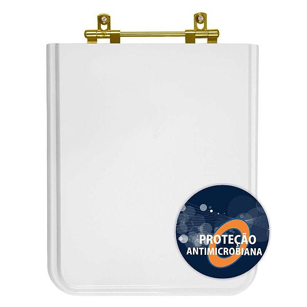 Assento Sanitario Poliester Antibacteriano Square Branco para Vaso Incepa Cidamar com Ferragem Dourada