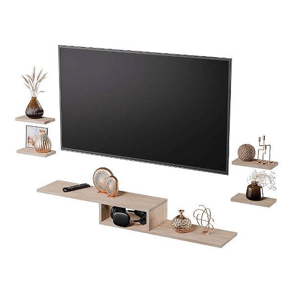 Rack TV Nicho Suspenso para Quarto Sala Carvalho 110cm