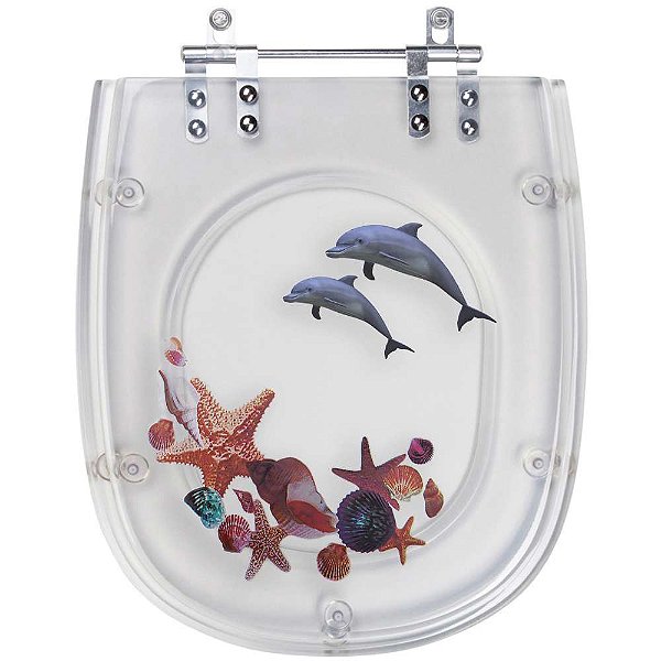 Tampa de Vaso Poliéster Decorada Golfinho e Conchas Dona Beja para louça Santa Clara