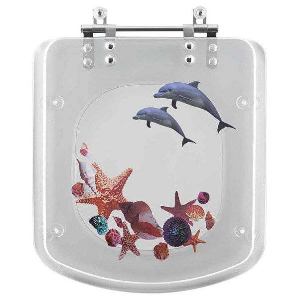 Tampa de Vaso Poliéster Decorada Golfinho e Conchas Lirio para louça Fiori