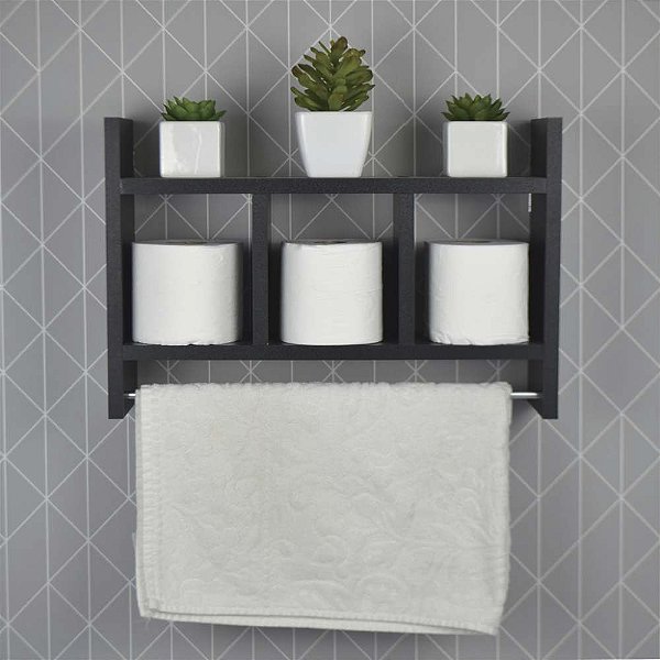 Nicho Porta Toalha Preto para Banheiro 45 x 30cm