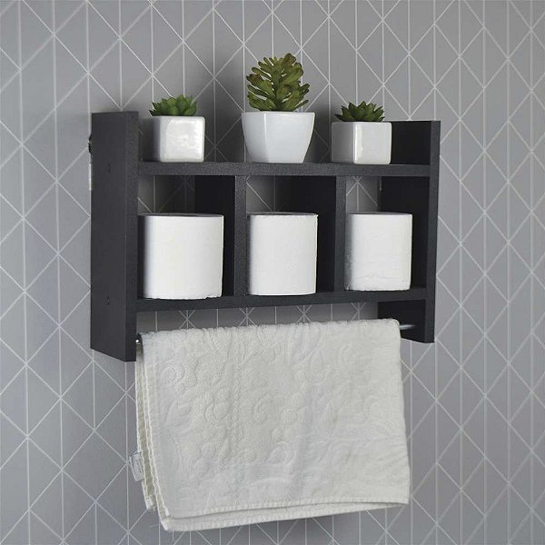 Nicho Toalheiro Preto 45 x 30cm para Banheiro