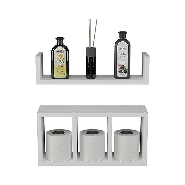 Kit 2 Peças Nicho Prateleira para Banheiro Branco 40 x 12cm