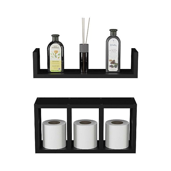 Kit 2 Peças Nicho Prateleira para Banheiro Preto 40 x 12cm