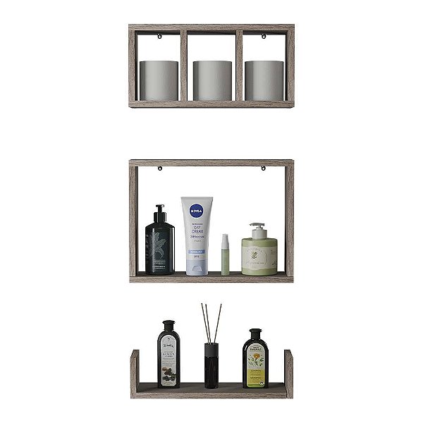 Kit 3 Peças Nicho Prateleira para Banheiro Nogal 40 x 12cm