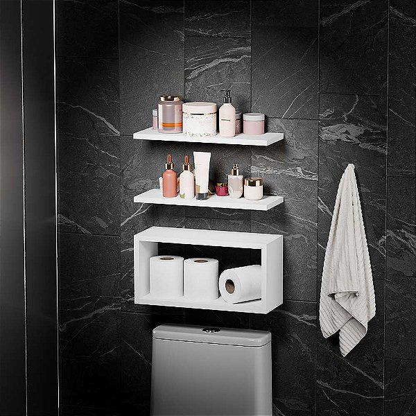 Kit Prateleira Nicho Bruges para Banheiro Branco 40 x 12cm