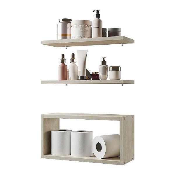 Kit Prateleira Nicho Bruges para Banheiro Carvalho 40 x 12cm