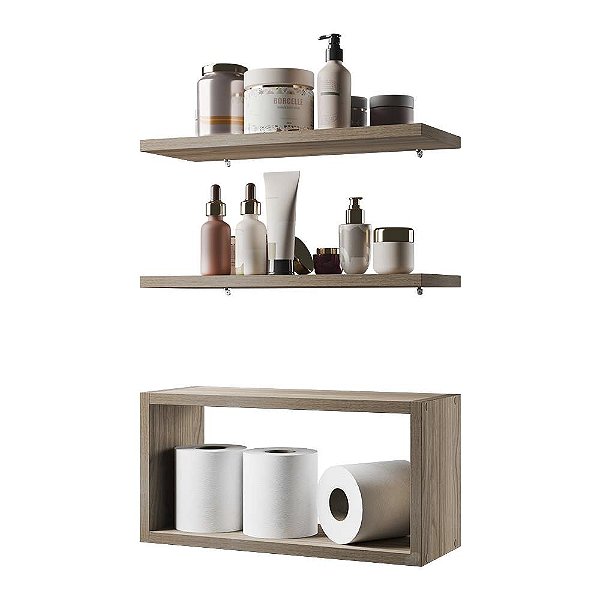 Kit Prateleira Nicho Bruges para Banheiro Freijó 40 x 12cm