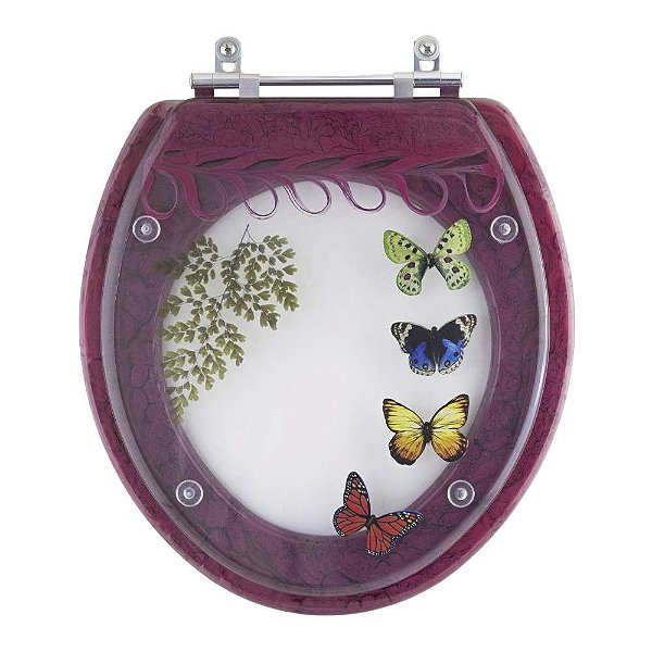 Assento Sanitario Poliester Decorado Borboletas Magenta Izy para bacia Deca 6lpf