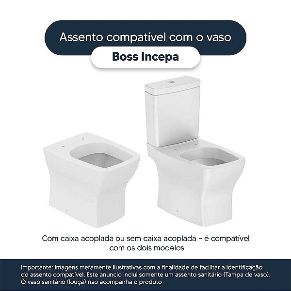Assento Sanitário MDF Soft Close Boss Branco para Vaso Incepa com Ferragem Dourada