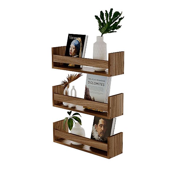 Kit 3 Prateleiras Porta Livros Freijó 50 x 12cm Suporte Invisivel