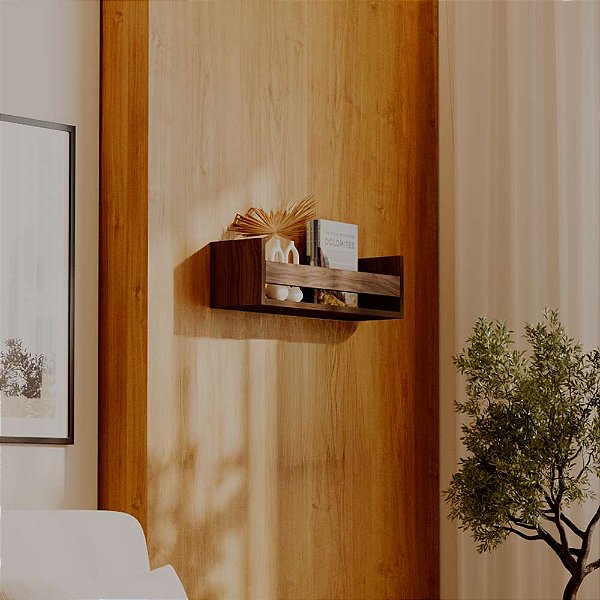 Prateleira Porta Objeto Nogal 60 x 12cm Suporte Invisivel