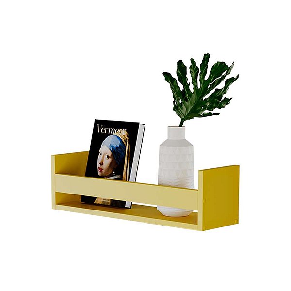 Prateleira Porta Objeto Amarela 60 x 12cm Suporte Invisivel